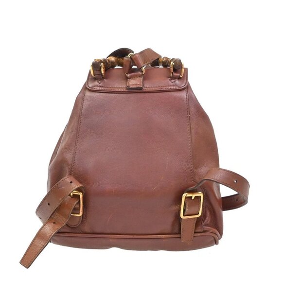 GUCCI Logo Bamboo Drawstring Mini Backpack Bag Leather Brown GHW Italy 38EG182 main image 13